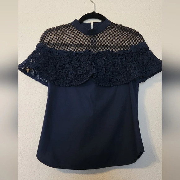 SELF-PORTRAIT Navy Blue Blouse - Picture 4 of 13